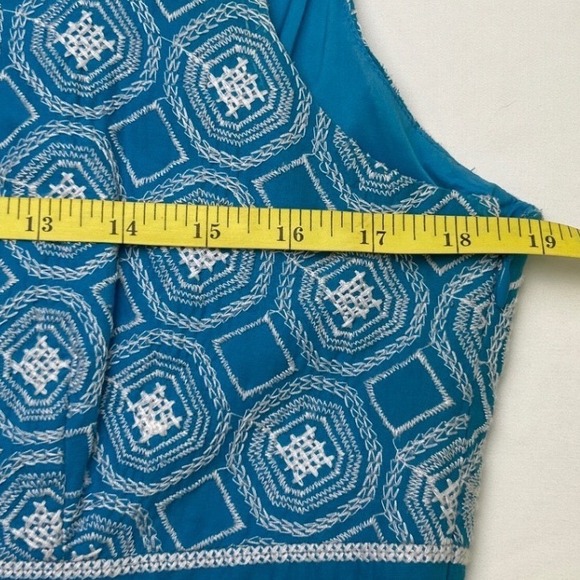 Tahari Womens Shift Dress Size L Turquoise Blue Embroidered Beach Resortwear - Picture 7 of 9